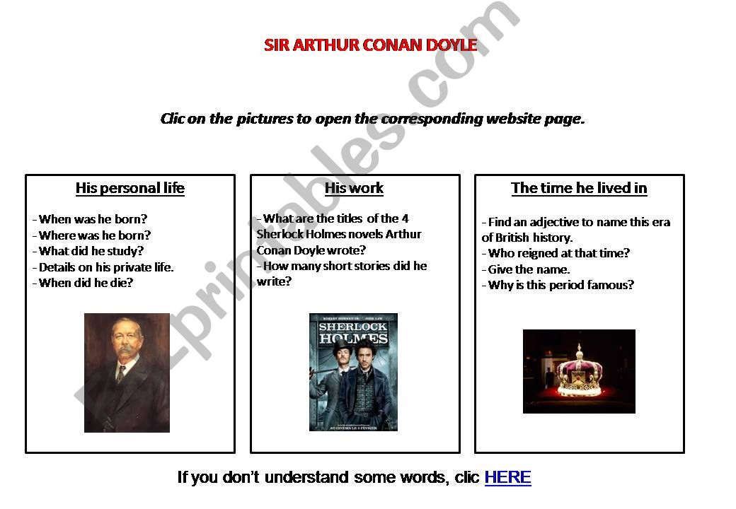 Webquest on Arthur Conan Doyle, Agatha Christie and their characters