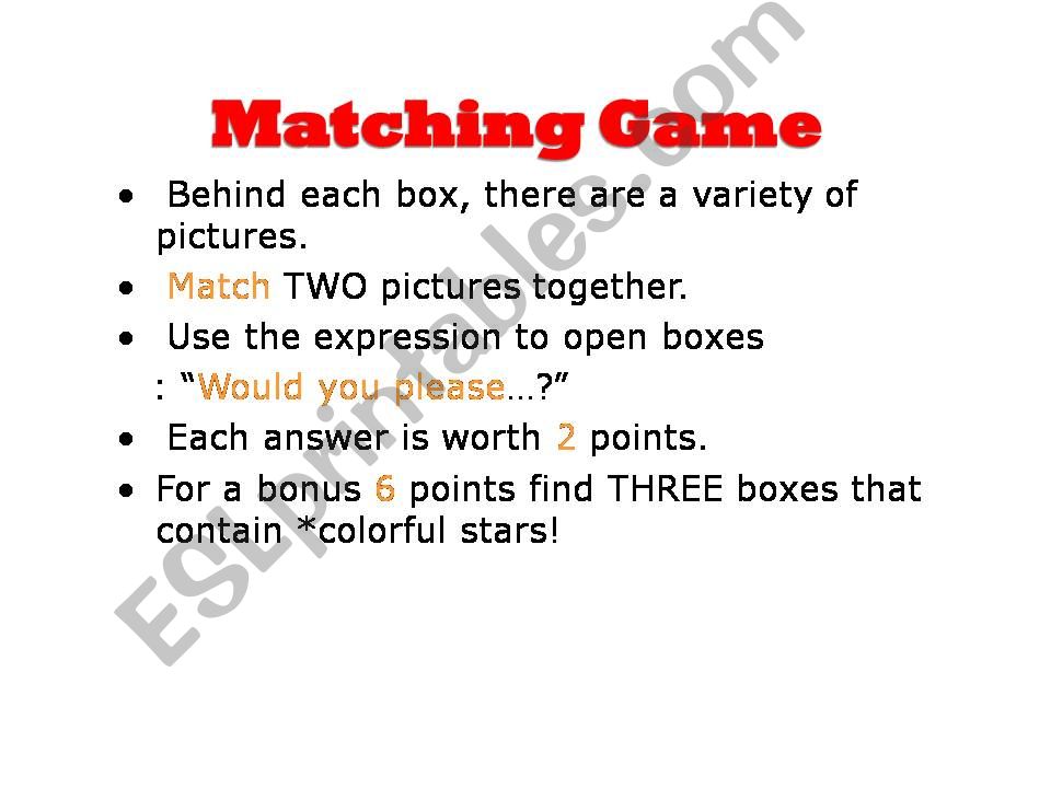 Matching/ memory pairs game powerpoint