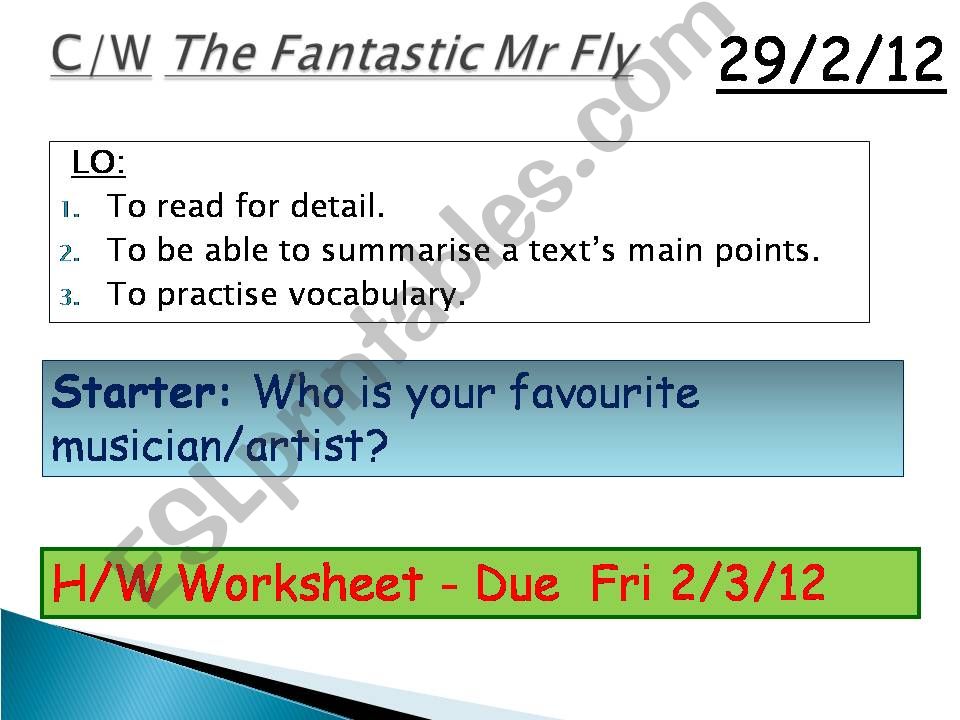 The Fantastic Mr Fly powerpoint