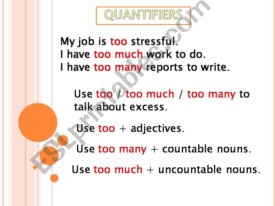 Quantifiers - too /  too much / too many / not enough /  a little / a few
