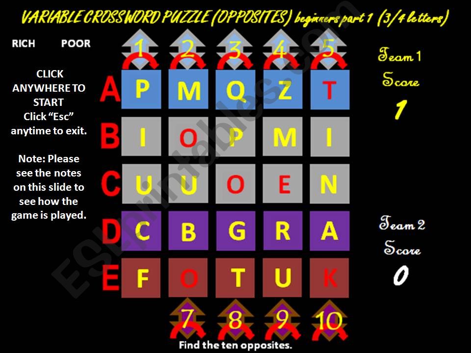 OPPOSITES INTERACTIVE VCROSSWORD PUZZLE GAME part 1