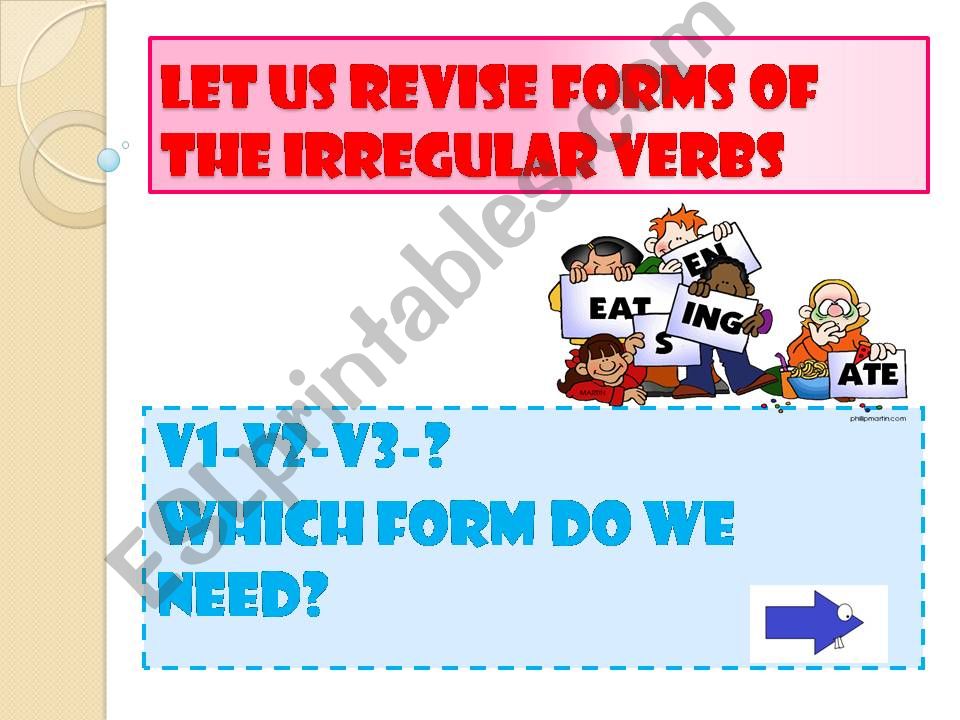 IRREGULAR VERBS, PART 1, FROM A-L. there are 25 slides.