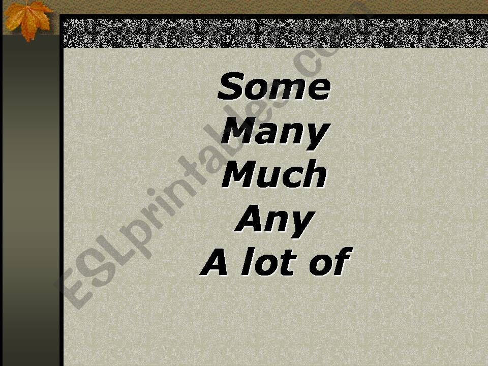 Some - Any - A lot of - Many - Much