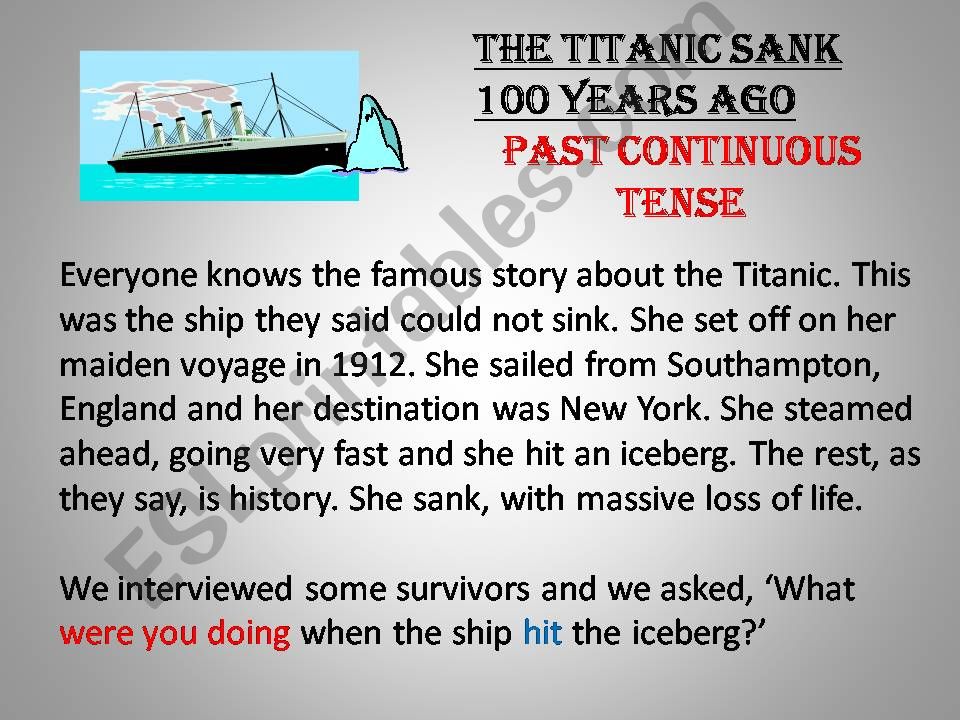 Titanic:past continuous tense powerpoint
