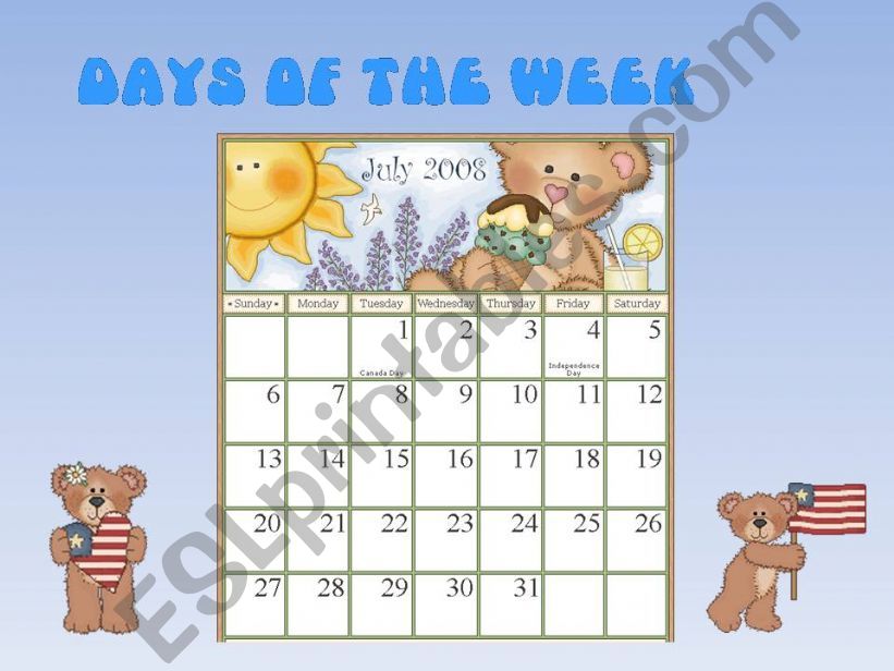 Days of the week powerpoint