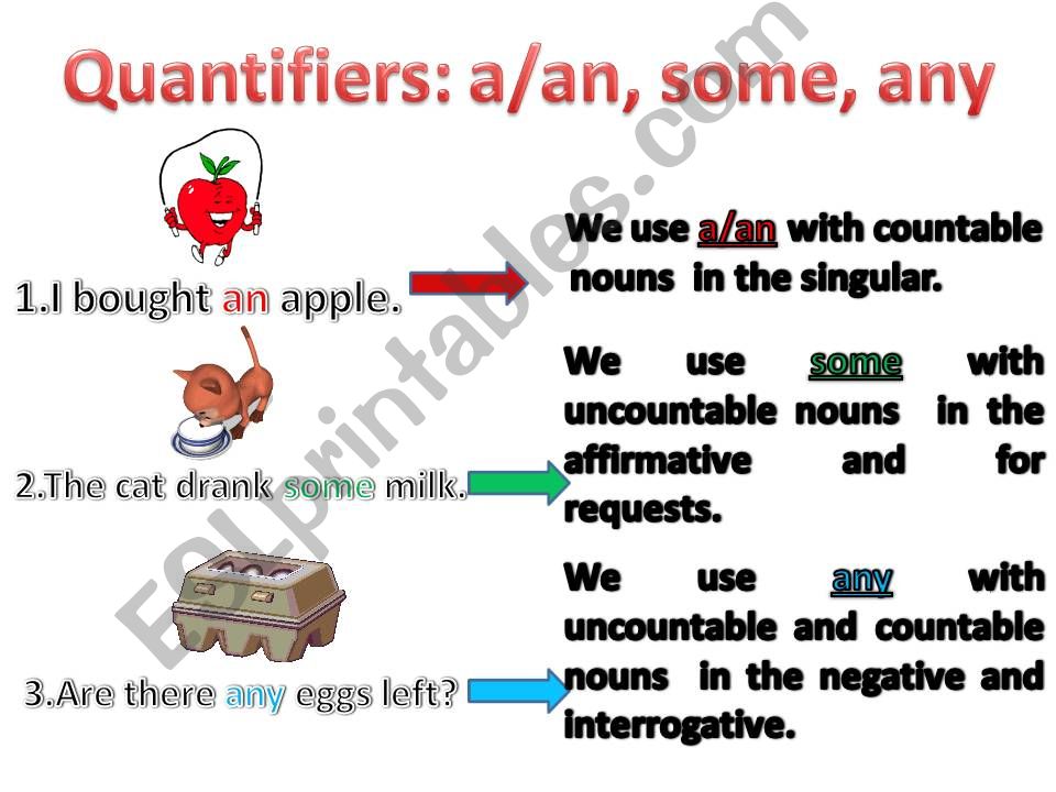 Quantifiers: Some, any, a/an powerpoint