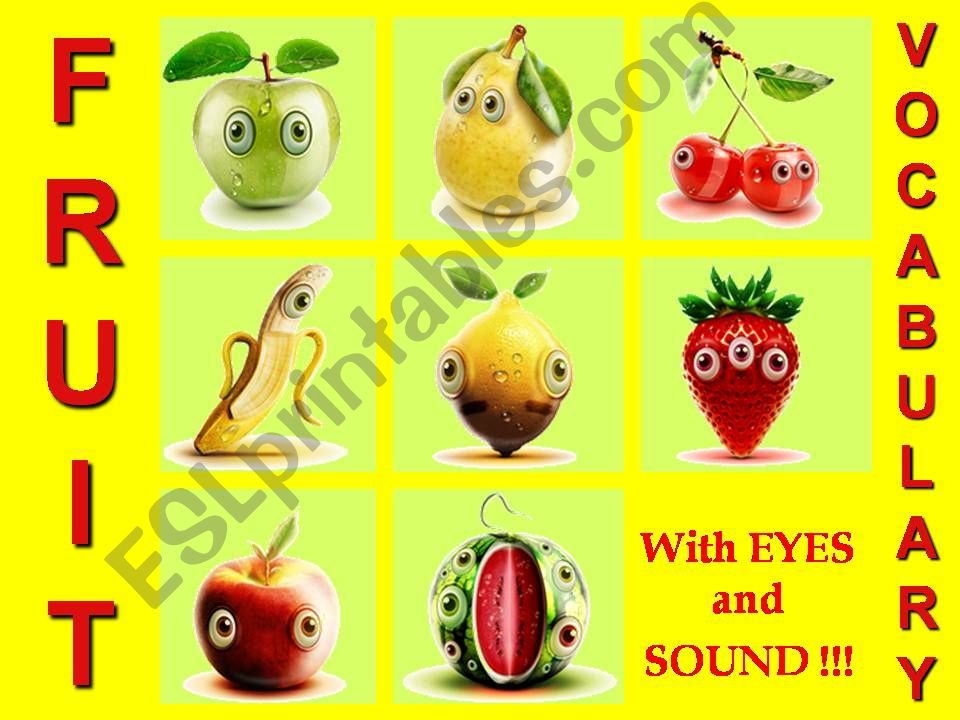 FRUIT VOCABULARY - with SOUND, ANIMATED