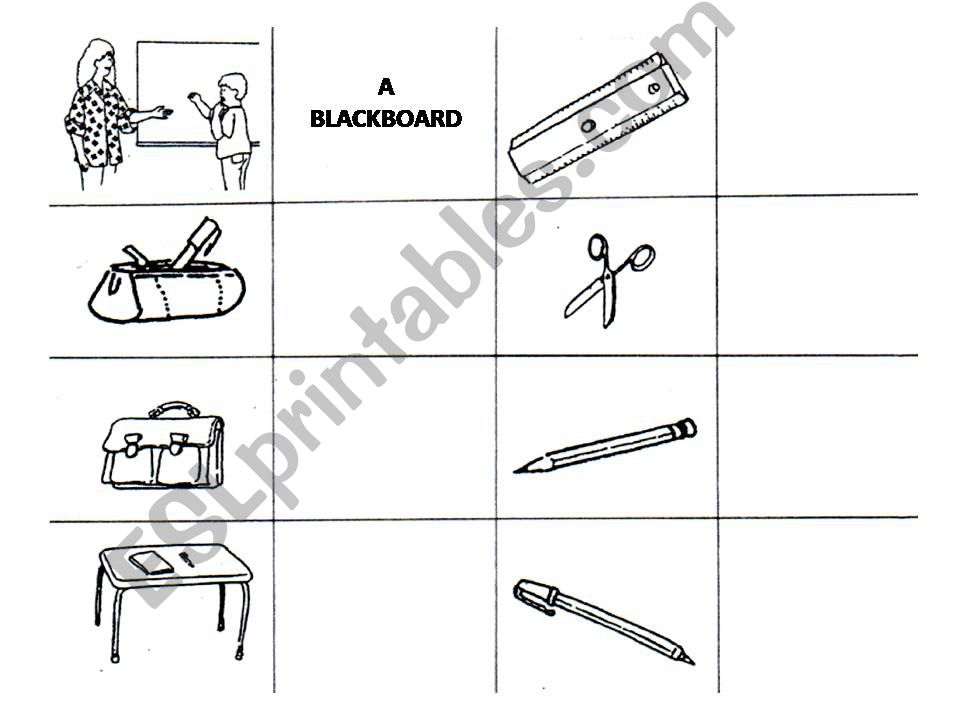 classroom objects matching exercice