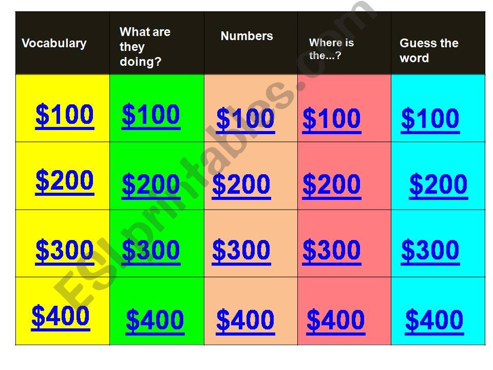 Jeopardy Game for Elementary level Kids