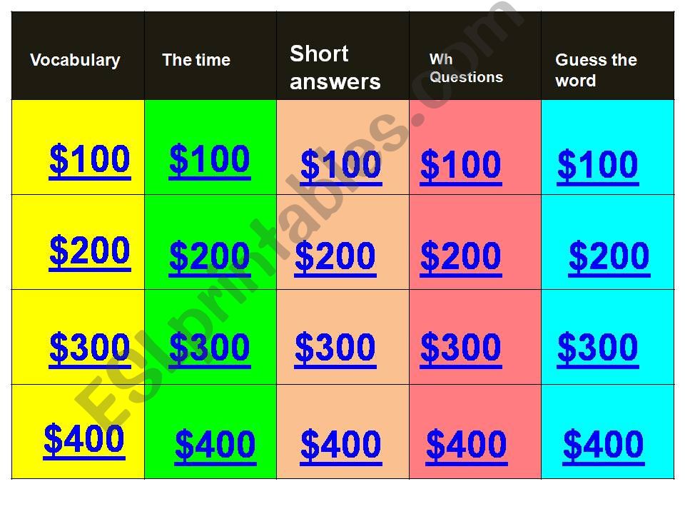 Jeopardy for Juniors powerpoint