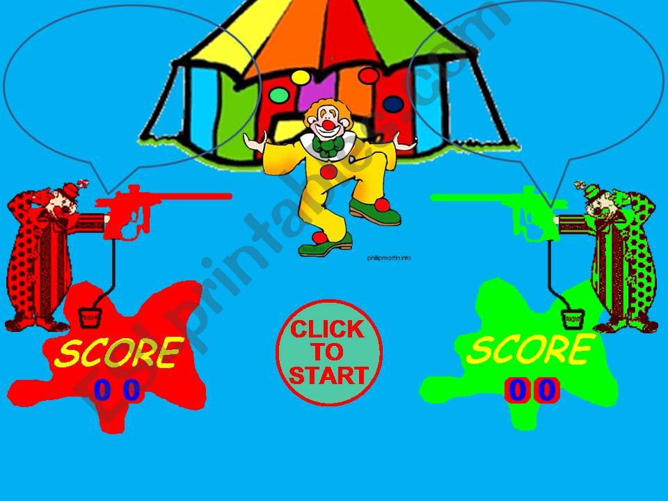 INDEFINITE PRONOUNS CLOWN PAINTGUN GAME 40 questions