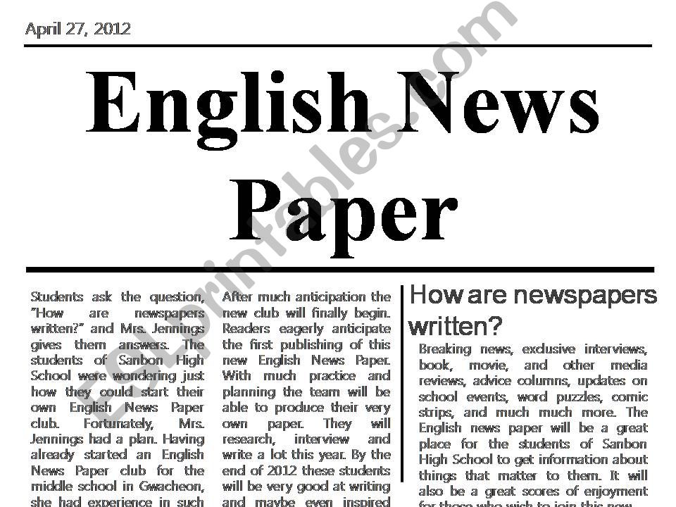 English Newspaper powerpoint