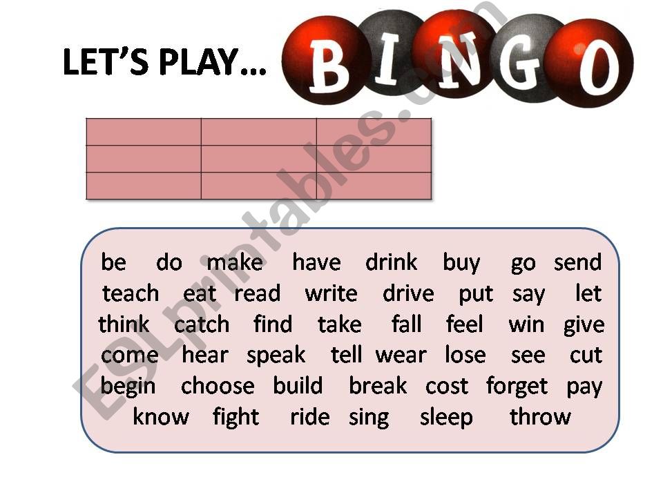 VERB BINGO powerpoint