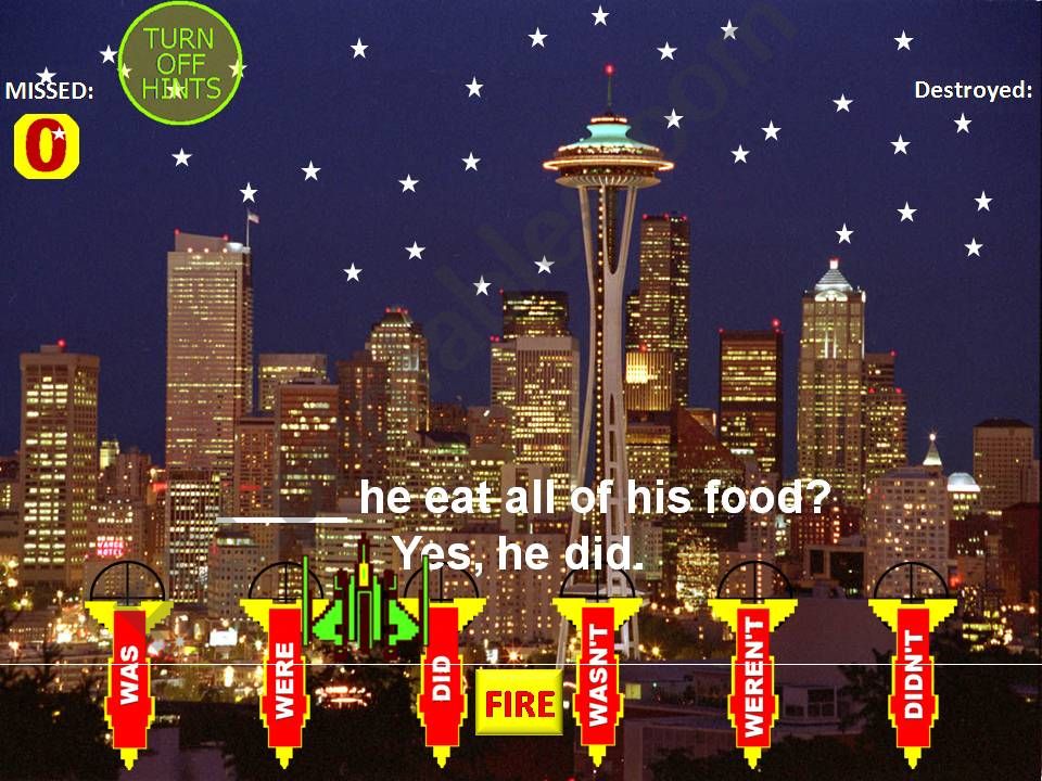 Aux Verbs Save Seattle Game Part 2 of 3 (2 questions per slide)