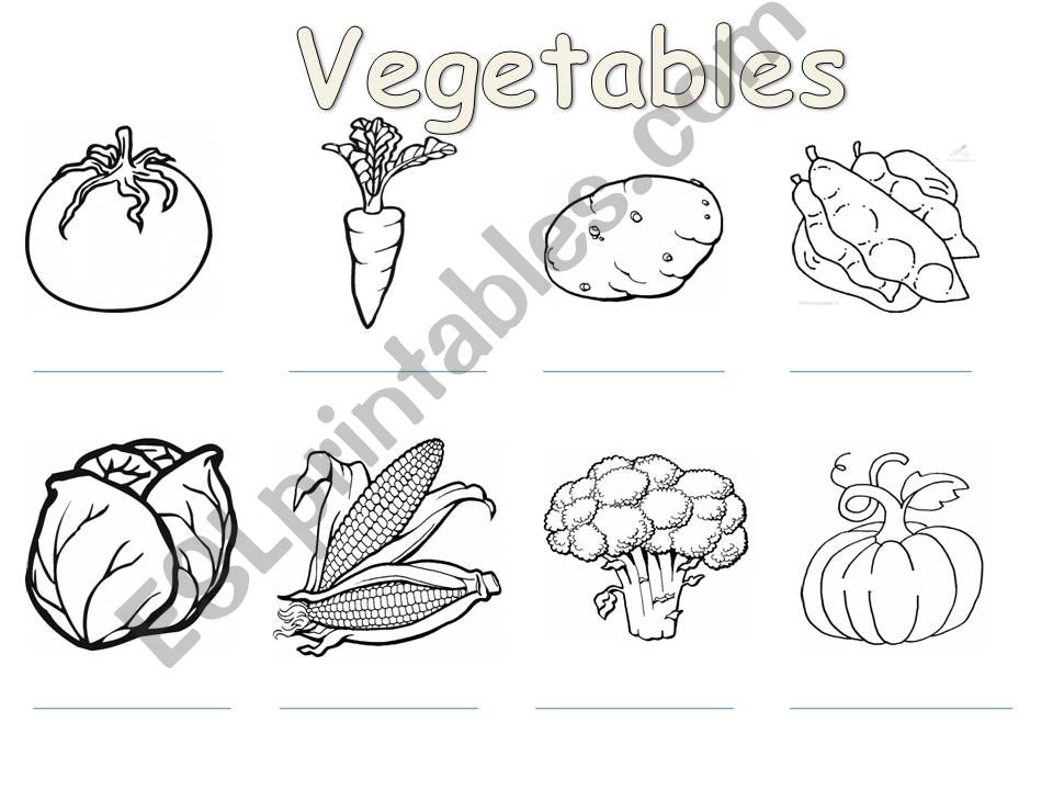 Colour and name the vegetables.