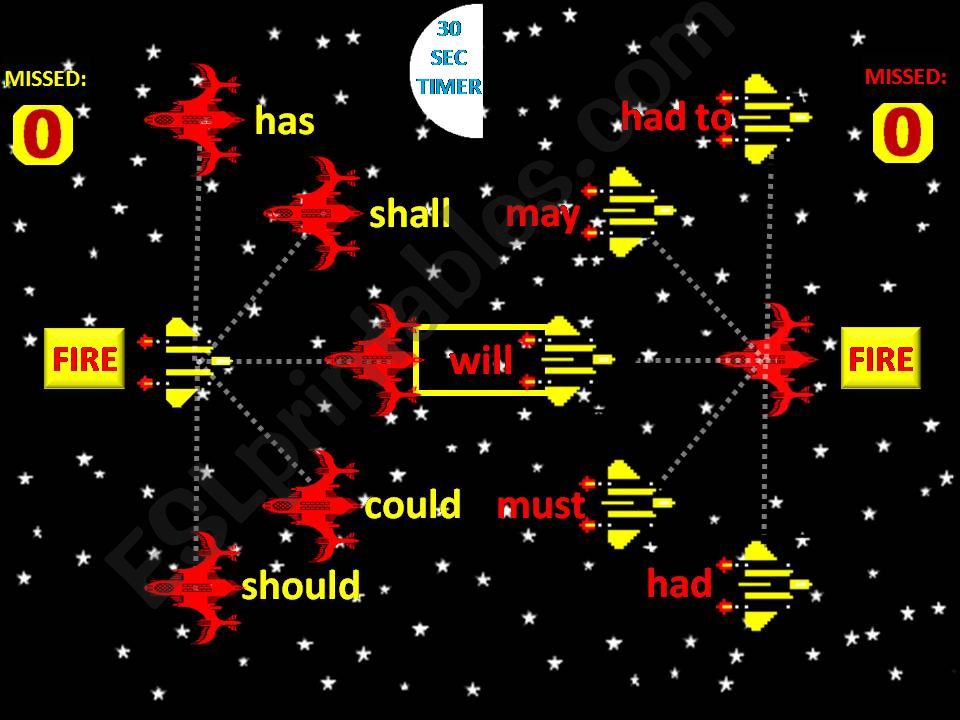 Auxiliary Verbs Space War Game (10 questions per slide)