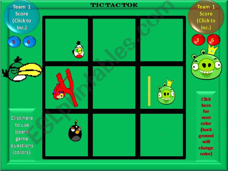 Colours Angry Bird TIC TAC TOE Game