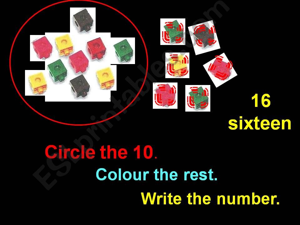 word numbers sixteen to twenty with instructions