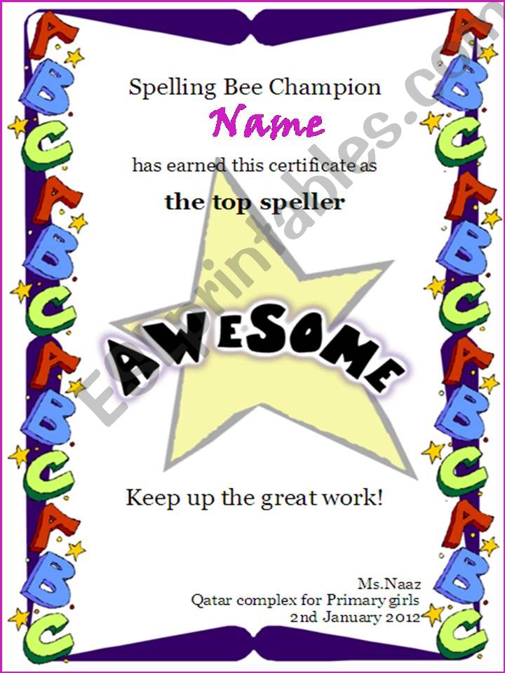 Spelling bee certificate powerpoint