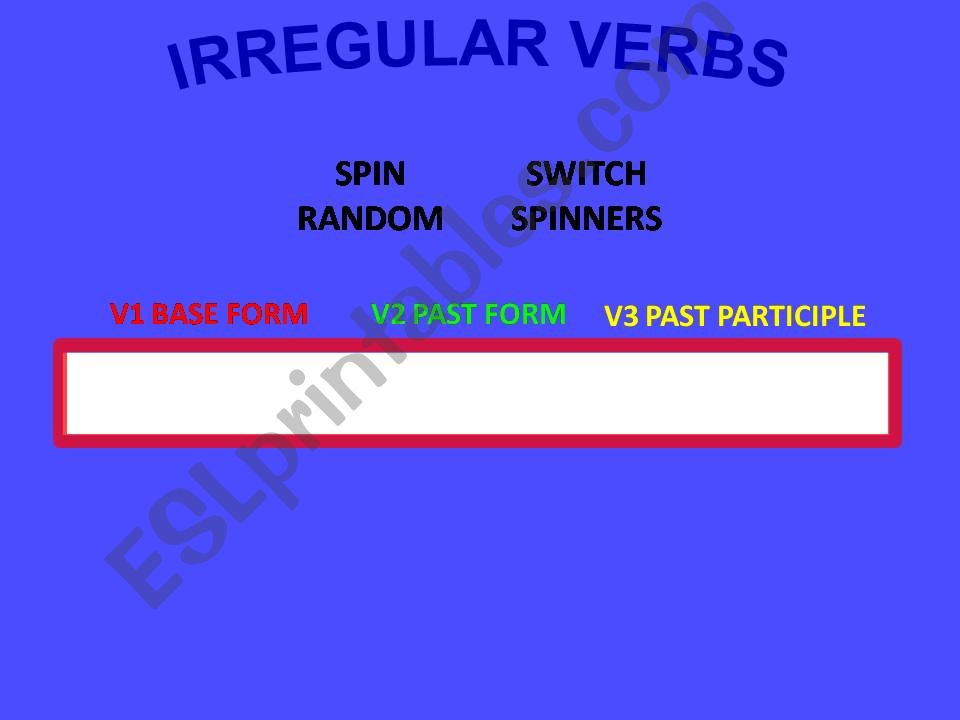 Irregular Verbs Random Spin the Wheels 12 Spinning Semi-transparent  Wheels