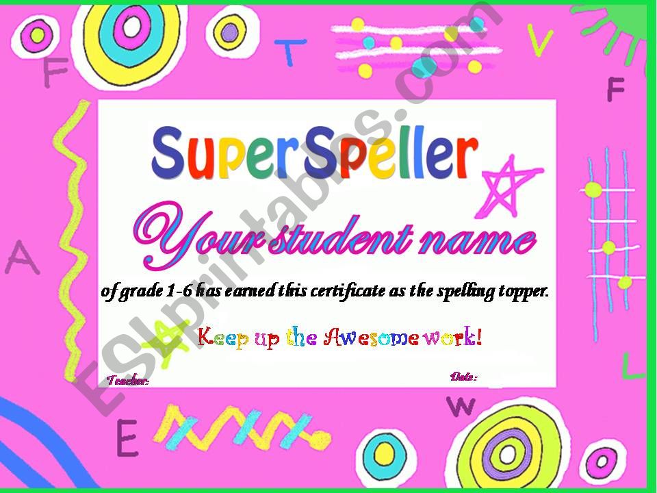 Spelling test reward powerpoint