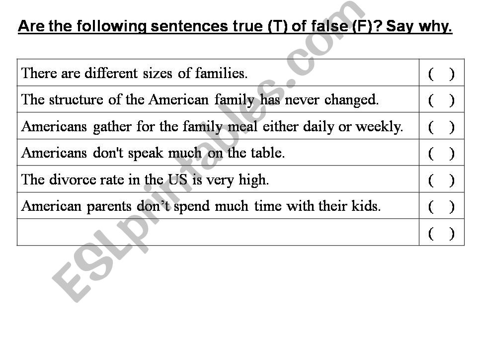 Facts about American families powerpoint