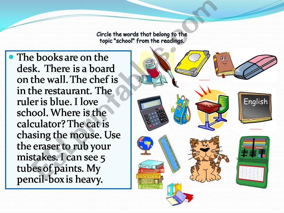 School things vocabulary consolidation. Reading+choosing.