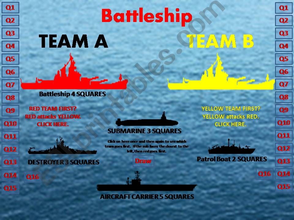 Prepositions of time interactive Battleship Game for two teams 