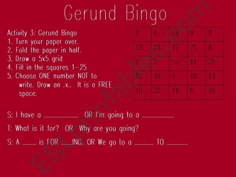 Gerund & Infinitive Bingo powerpoint