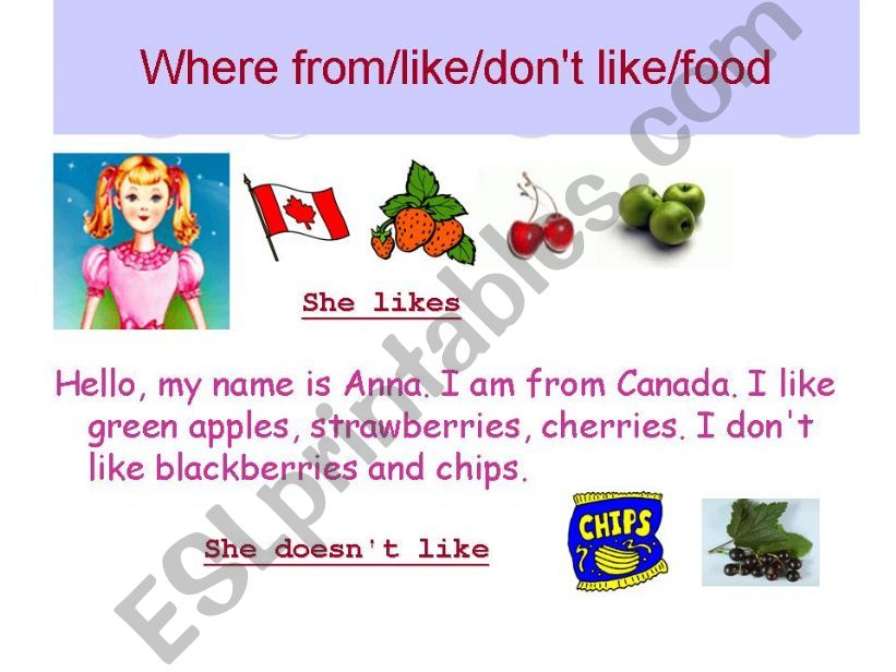 Where from/like/dont like/food