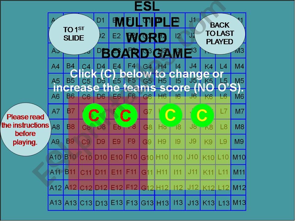 ESL Word Multiple Board Game For Two Teams