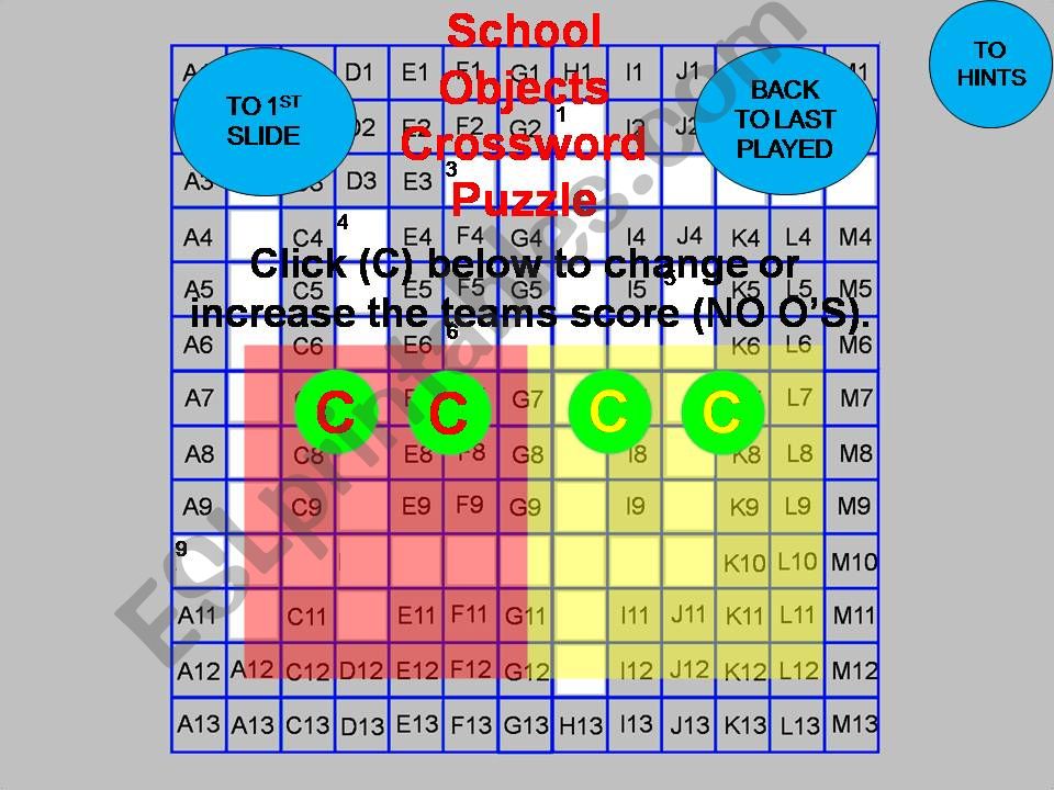 ESL English PowerPoints: School Objects Crossword Puzzle with Drag