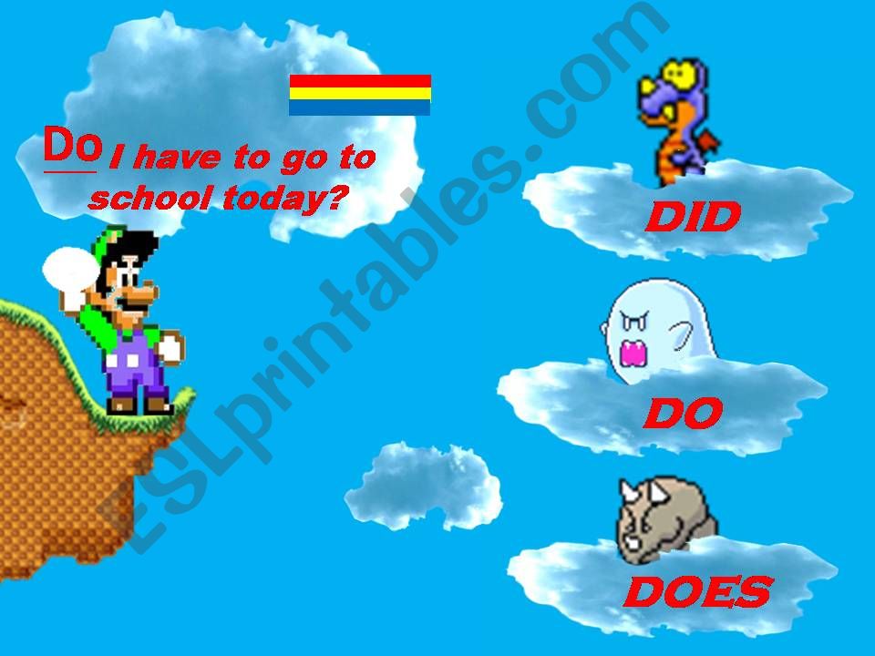 Auxliary Verbs (did, do and does) Mario Throwing Eggs (Set 2) part 1