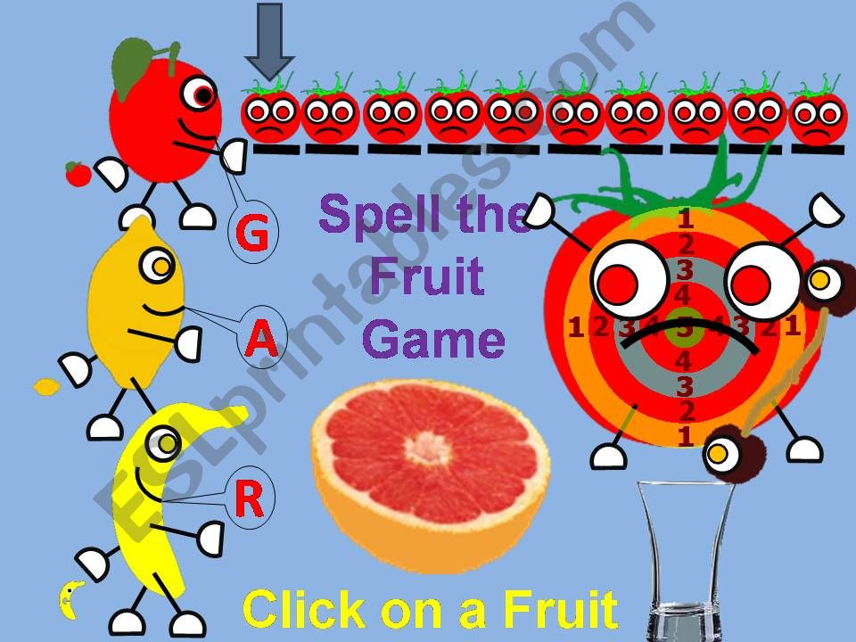Fruit Game Fill the Glass with Tomato Juice Grapefruit