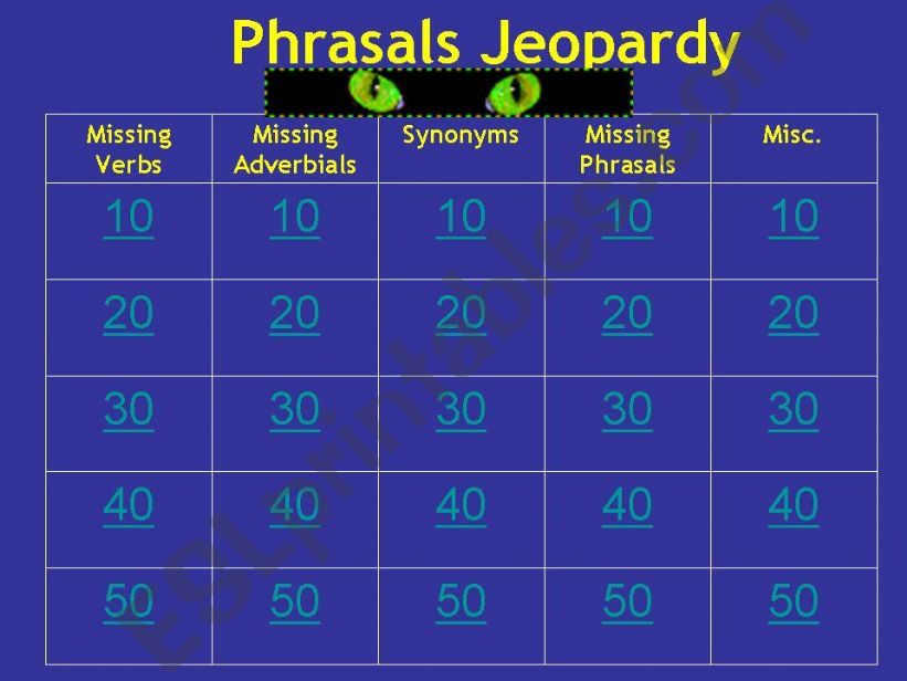 Phrasals Jeopardy powerpoint