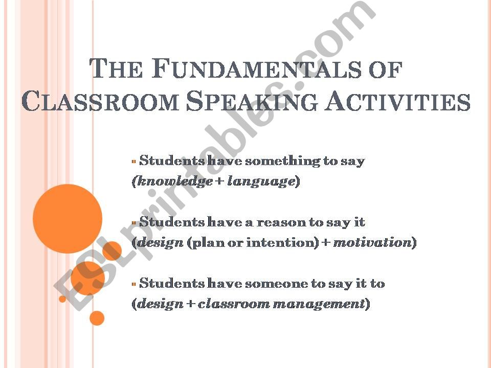 The fundamentals of classroom speaking activities