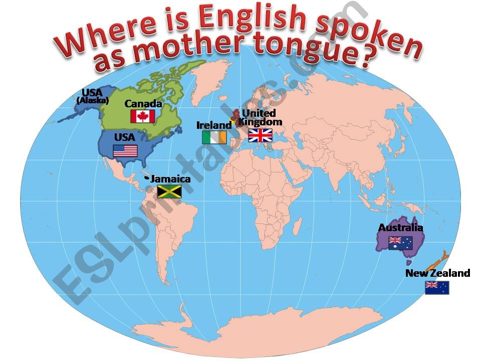 english spoken as mother tongue - clickable