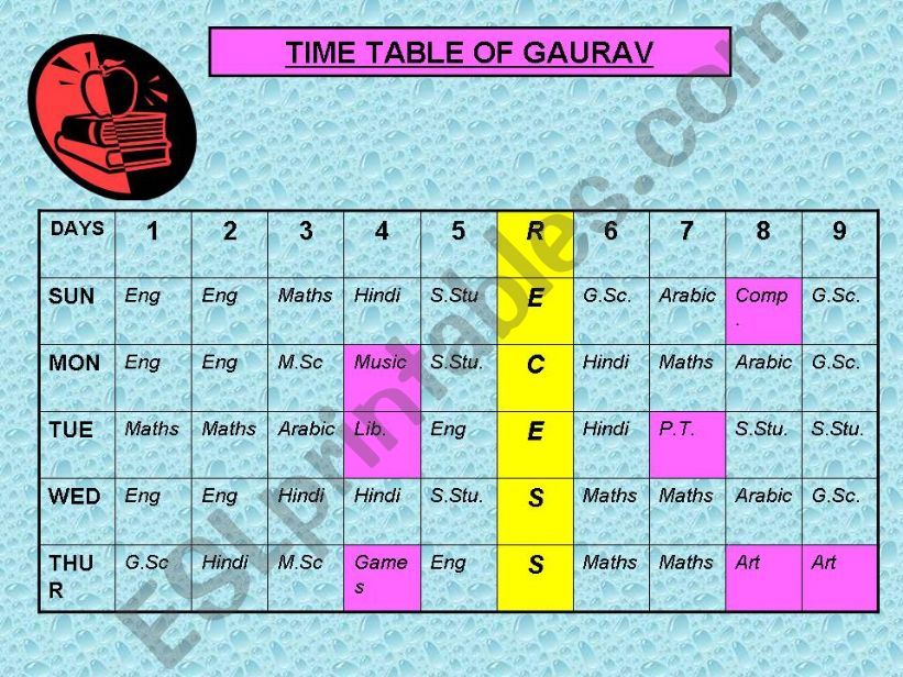 ESL English PowerPoints TIME TABLE
