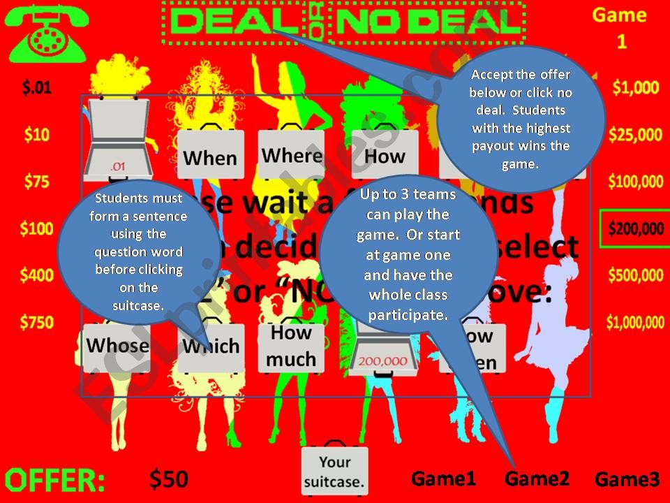 Deal or No Deal Question Words form a sentence