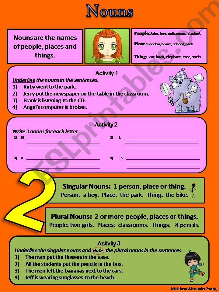 Nouns Singular and Plural PRINTABLE WORKSHEETS