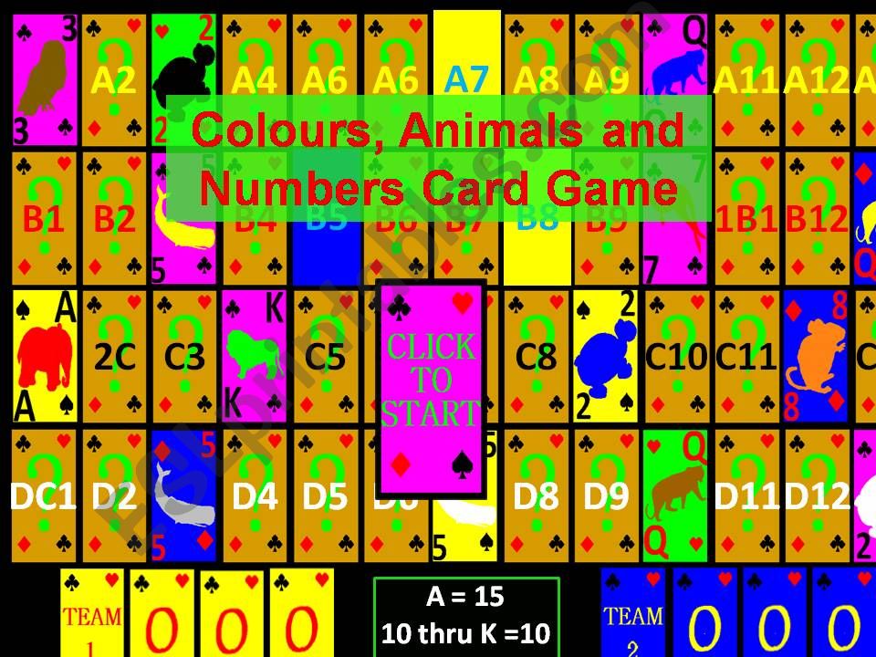 Colours, Animals and Numbers Card Game