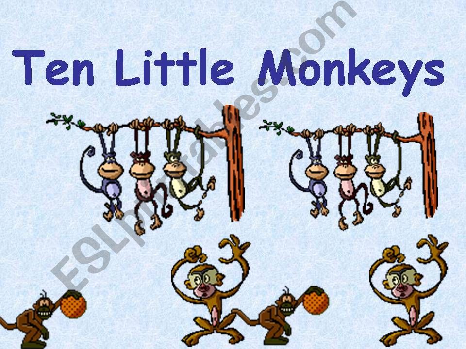 Ten little monkeys jumping on the bed