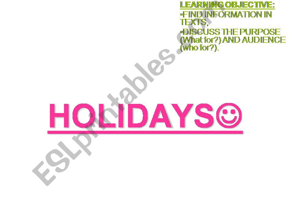 Holiday vocabulary powerpoint