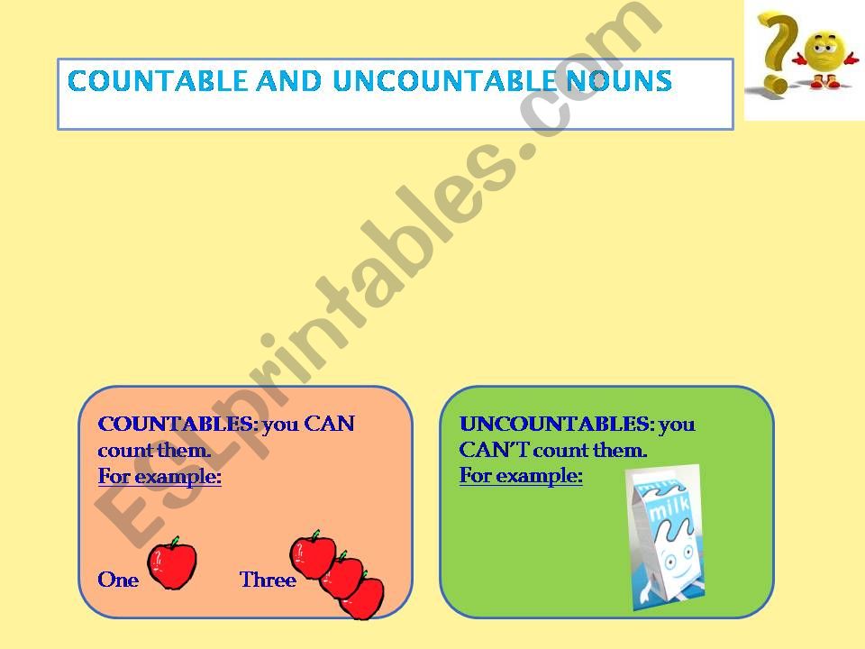 Countables and Uncountables. A, SOME, ANY