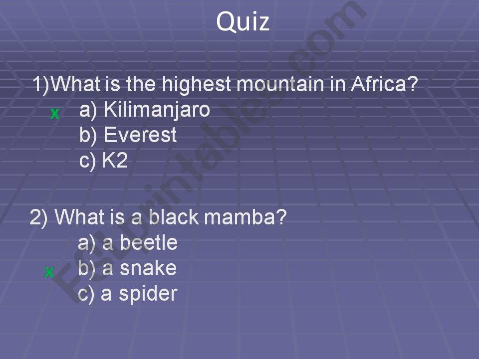 Quick Quiz - general knowledge and English test