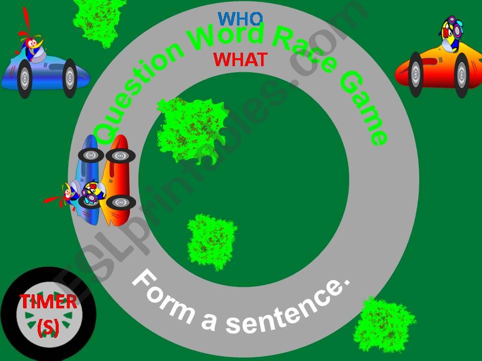 Question Words Race Car Game with timers