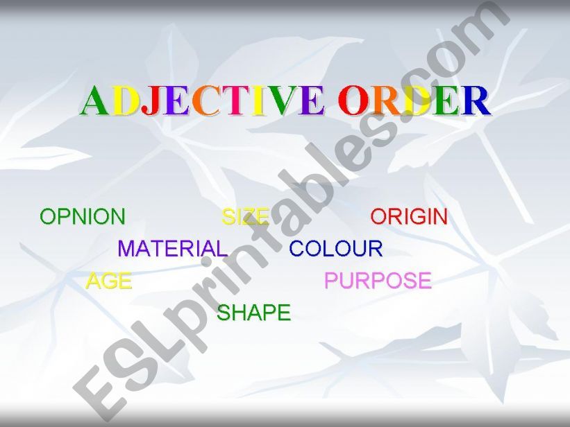 adjective orders from pnar powerpoint