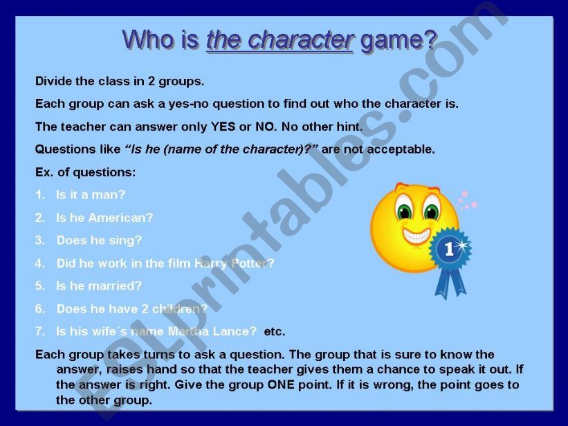Who is the character ? (GAME) powerpoint