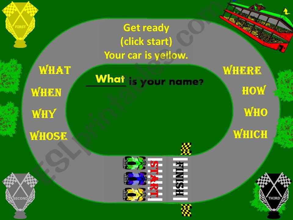 Question Words  Animated Go Kart Game with 4 outcomes