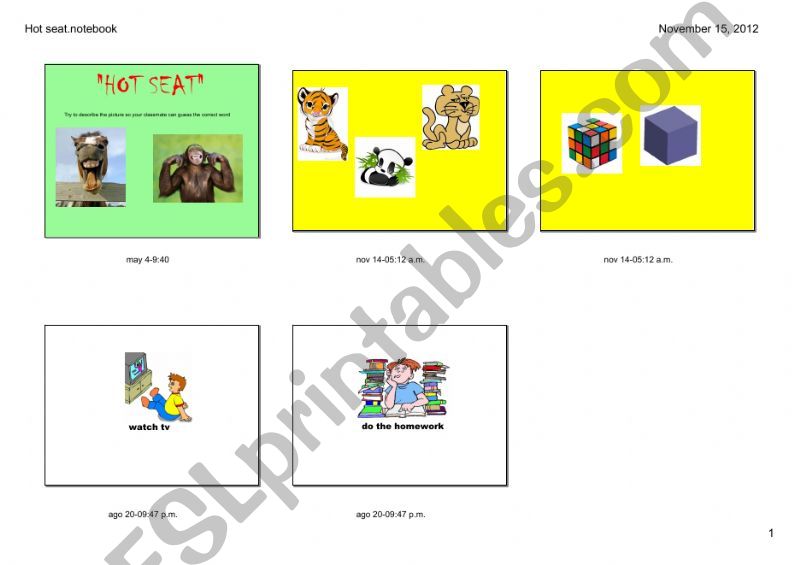 ESL - English PowerPoints: Hotseat game (A game to practice vocabulary)